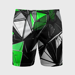 Мужские спортивные шорты Зелёно-белые рельефные треугольники на чёрном фоне