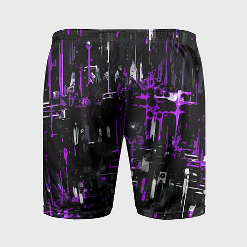 Мужские спортивные шорты Бело-фиолетовая тревожная абстракция на чёрном фон / 3D-принт – фото 2