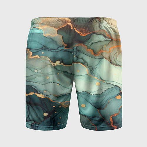Мужские спортивные шорты Бирюзовый узор с оранжевыми вставками / 3D-принт – фото 2