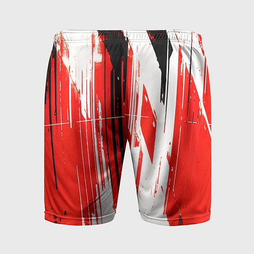 Мужские спортивные шорты Вертикальные чёрно-белые линии на красном фоне / 3D-принт – фото 2