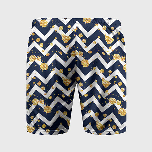 Мужские спортивные шорты Золотые кляксы на фоне бело-синего паттерна / 3D-принт – фото 2