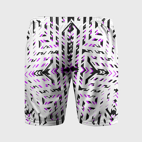 Мужские спортивные шорты Чёрно-фиолетовые диагональные полосы на белом фоне / 3D-принт – фото 2