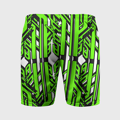 Мужские спортивные шорты Чёрно-зелёные техно полосы на белом фоне / 3D-принт – фото 2