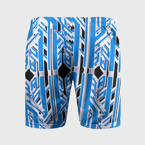 Мужские спортивные шорты Бело-синие техно полосы на чёрном фоне / 3D-принт – фото 2