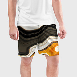 Шорты спортивные мужские Волнистые чёрно-жёлтые полосы на белом фоне, цвет: 3D-принт — фото 2