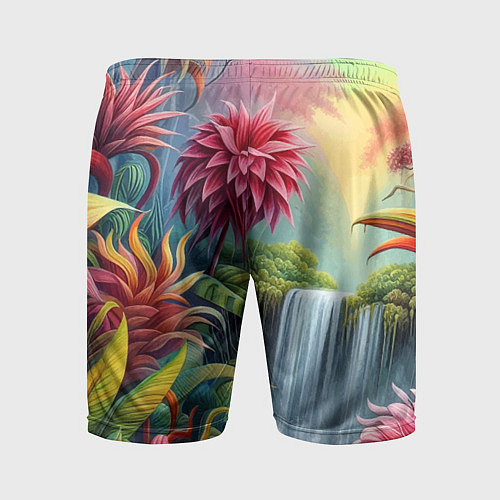 Мужские спортивные шорты Гавайские тропические цветы - алоха / 3D-принт – фото 2