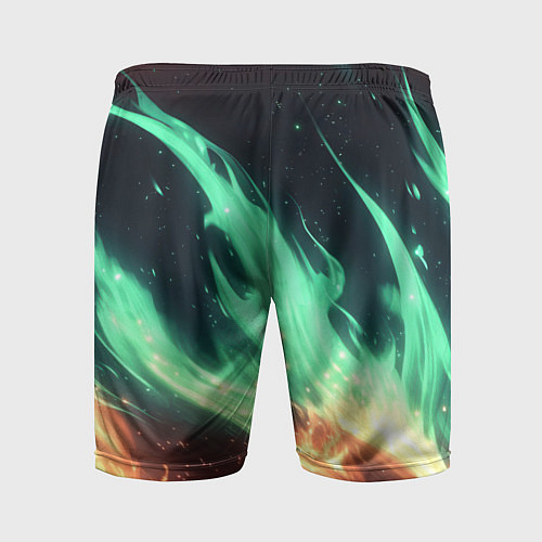 Мужские спортивные шорты Зеленое абстрактное пламя / 3D-принт – фото 2