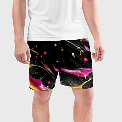 Шорты спортивные мужские Мазки краски на черном, цвет: 3D-принт — фото 2