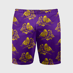 Шорты спортивные мужские Золотые птички на индиго, цвет: 3D-принт