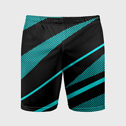 Шорты спортивные мужские Чёрный с голубым полосы текстура, цвет: 3D-принт
