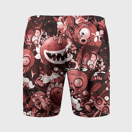 Мужские спортивные шорты Растения против зомби в красном цвете / 3D-принт – фото 2