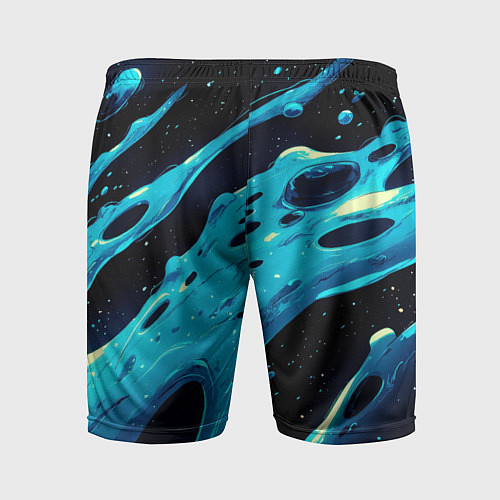 Мужские спортивные шорты Синие волны краски на черном / 3D-принт – фото 2