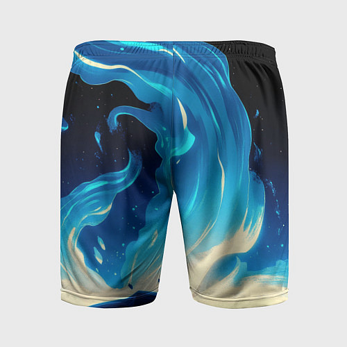 Мужские спортивные шорты Бело-синее пламя из абстрактных красок / 3D-принт – фото 2