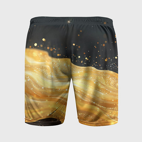 Мужские спортивные шорты Золотистая материя на черном фоне / 3D-принт – фото 2