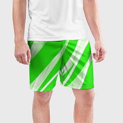 Шорты спортивные мужские Яблочный зелёный абстракция с полосами, цвет: 3D-принт — фото 2