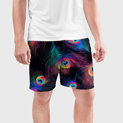 Шорты спортивные мужские Павлиньи перья - разные оттенки, цвет: 3D-принт — фото 2