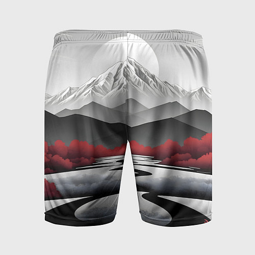 Мужские спортивные шорты Белые горы и красные деревья / 3D-принт – фото 2