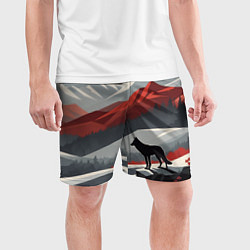 Шорты спортивные мужские Лиса и красные горы, цвет: 3D-принт — фото 2
