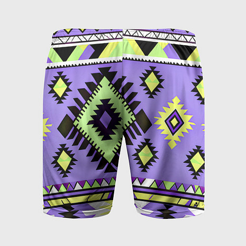 Мужские спортивные шорты Геометрический сиренево желтый орнамент ацтеков / 3D-принт – фото 2