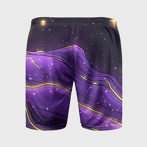 Мужские спортивные шорты Фиолетовая текстура с золотыми звездочками / 3D-принт – фото 2