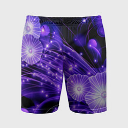 Мужские спортивные шорты Силуэты цветов на темном фоне - фиолетовое свечени
