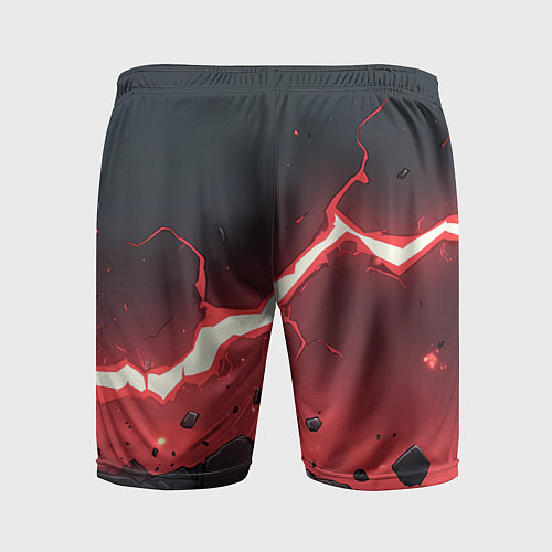 Мужские спортивные шорты Красная молния на черной текстуре / 3D-принт – фото 2