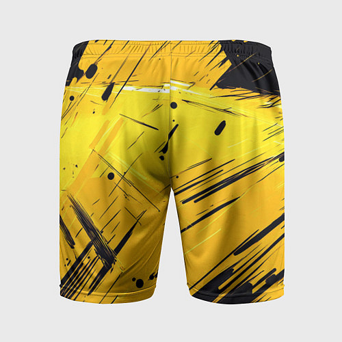 Мужские спортивные шорты Желтая краска на черном фоне / 3D-принт – фото 2