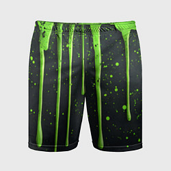 Шорты спортивные мужские Зеленая краска стекающая на черном фоне, цвет: 3D-принт