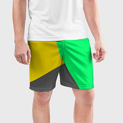 Шорты спортивные мужские Жёлто-серо-зелёный трёхцветный, цвет: 3D-принт — фото 2