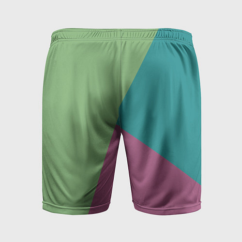 Мужские спортивные шорты Сине-зелёно-розовый тёмный трёхцветный / 3D-принт – фото 2