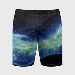 Шорты спортивные мужские Синяя волна с зеленым оттенком на черном, цвет: 3D-принт