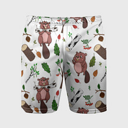 Шорты спортивные мужские Бобер и полено, цвет: 3D-принт