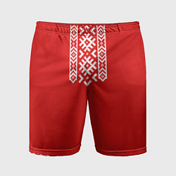 Мужские спортивные шорты Славянский узор на красном - вышиванка рубаха крас