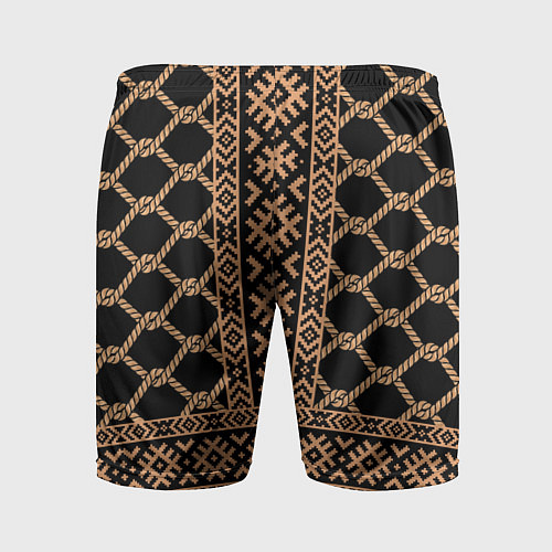 Мужские спортивные шорты Золотые узоры на черном с канатами - вышиванка руб / 3D-принт – фото 2