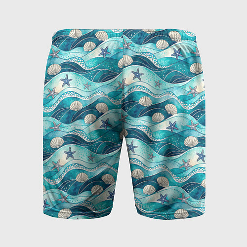 Мужские спортивные шорты Летний узор с ракушками и морскими звездами / 3D-принт – фото 2