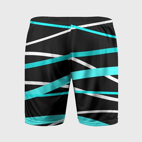 Мужские спортивные шорты Чёрный с бело-голубыми полосами / 3D-принт – фото 2