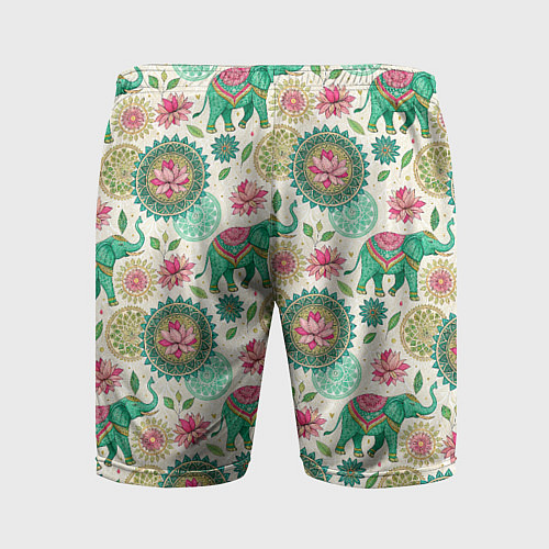 Мужские спортивные шорты Слоны и мандалы паттерн в индийской стилистике / 3D-принт – фото 2