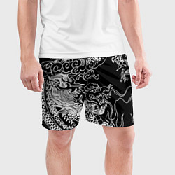 Шорты спортивные мужские Белый дракон на черном, цвет: 3D-принт — фото 2