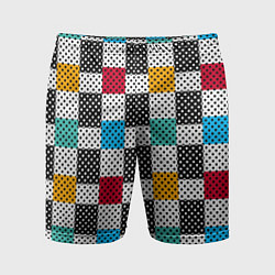 Шорты спортивные мужские Узор в горошек пэчворк разноцветный, цвет: 3D-принт