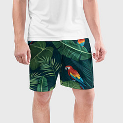 Шорты спортивные мужские Тропики и попугаи, цвет: 3D-принт — фото 2