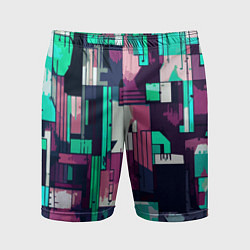 Шорты спортивные мужские Абстракция бирюзовый с розовым геометричный, цвет: 3D-принт