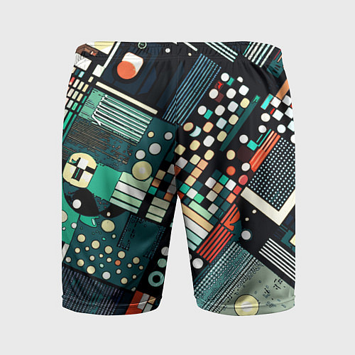 Мужские спортивные шорты Тёмно-синий абстракция полосы кружочки / 3D-принт – фото 2