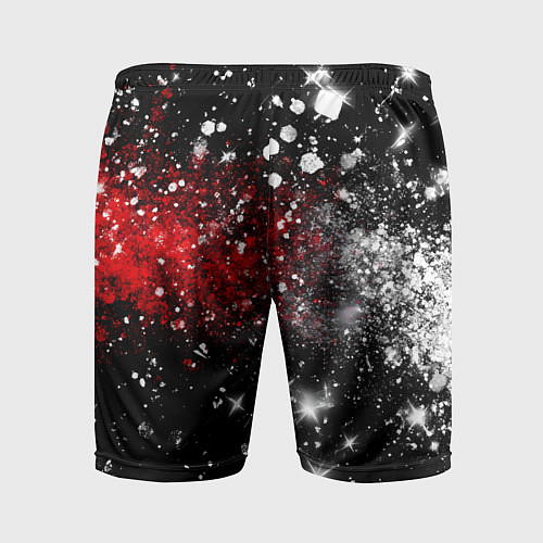 Мужские спортивные шорты Бело-красные блестяшки на черном / 3D-принт – фото 2