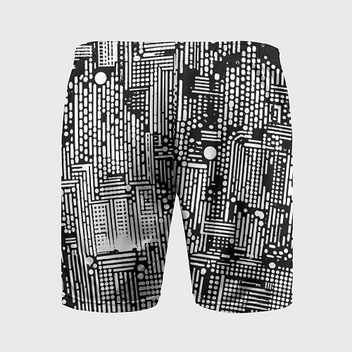 Мужские спортивные шорты Чёрно-белые абстракция точки полоски / 3D-принт – фото 2