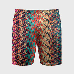 Шорты спортивные мужские Красно-синий искажённые полосы узор, цвет: 3D-принт