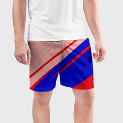 Шорты спортивные мужские Красно-синий текстурный с полосами, цвет: 3D-принт — фото 2