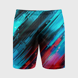 Шорты спортивные мужские Синяя и красная краска на черном, цвет: 3D-принт