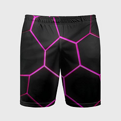 Мужские спортивные шорты Черные соты с фиолетовым неоном