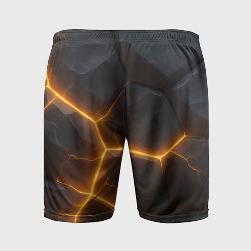 Мужские спортивные шорты Черные плиты с оранжевой молнией / 3D-принт – фото 2