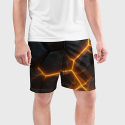 Шорты спортивные мужские Черные плиты с оранжевой молнией, цвет: 3D-принт — фото 2